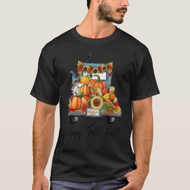 Happy Fall Yall Autumn Truck Leopard Pumpkin   Aut T-Shirt (Front)