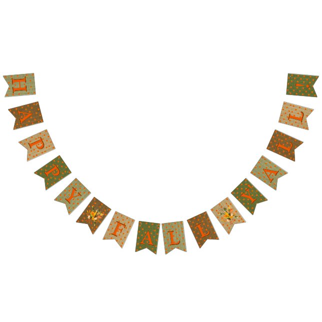 Happy Fall Y'All Burlap Orange Yellow Dots Bunting (All)