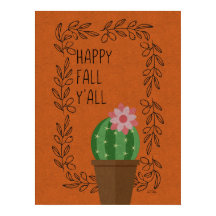Happy Fall Y'All Cactus Design Poster