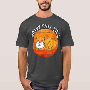 Happy Fall Y'all Cat, Autumn Thanksgiving Sleeping T-Shirt