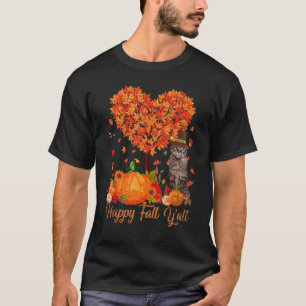 Happy Fall Y'All Cat Dog Pumpkin Thanksgiving T-Shirt