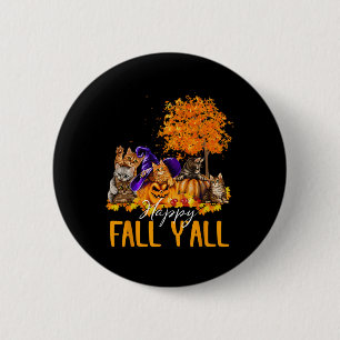 Happy Fall Y'all Cats Lover Autumn Pumpkin Maple H 6 Cm Round Badge