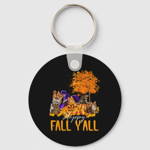 Happy Fall Y'all Cats Lover Autumn Pumpkin Maple H Key Ring