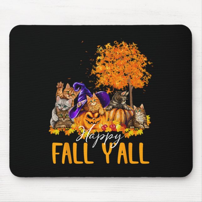 Happy Fall Y'all Cats Lover Autumn Pumpkin Maple H Mouse Pad (Front)