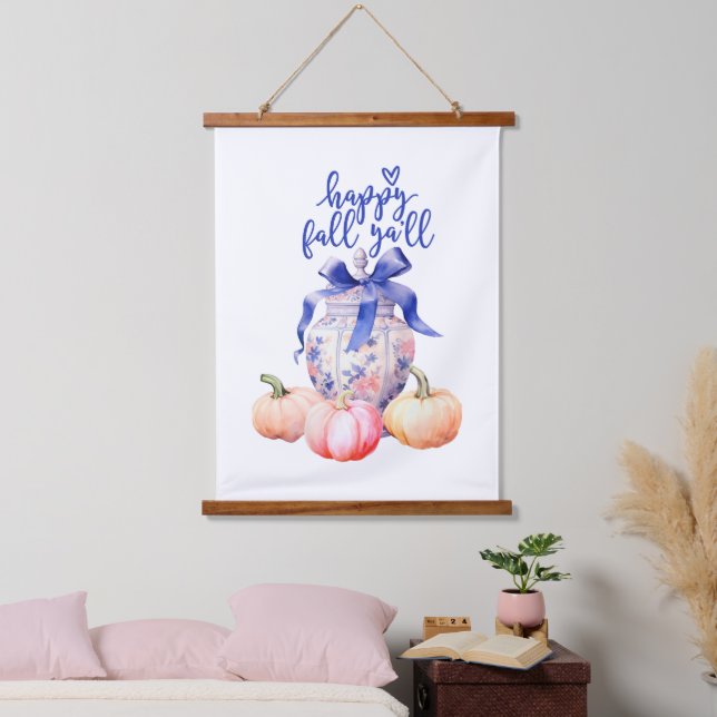 Happy Fall Y'all | Chinoiserie Ginger Jar Pumpkins Hanging Tapestry (Bedroom)