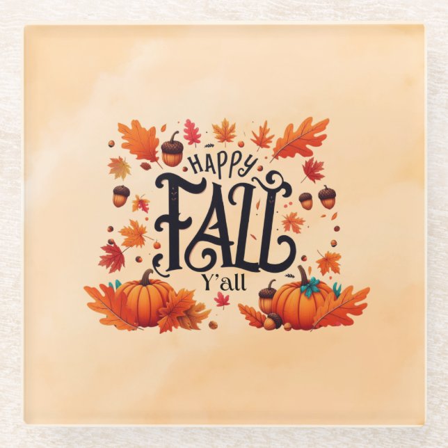 Happy Fall Y'all classic  Glass Coaster (Front)