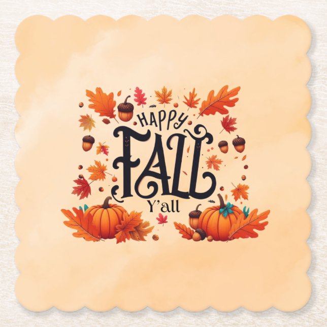 Happy Fall Y'all classic  Paper Coaster (Front)