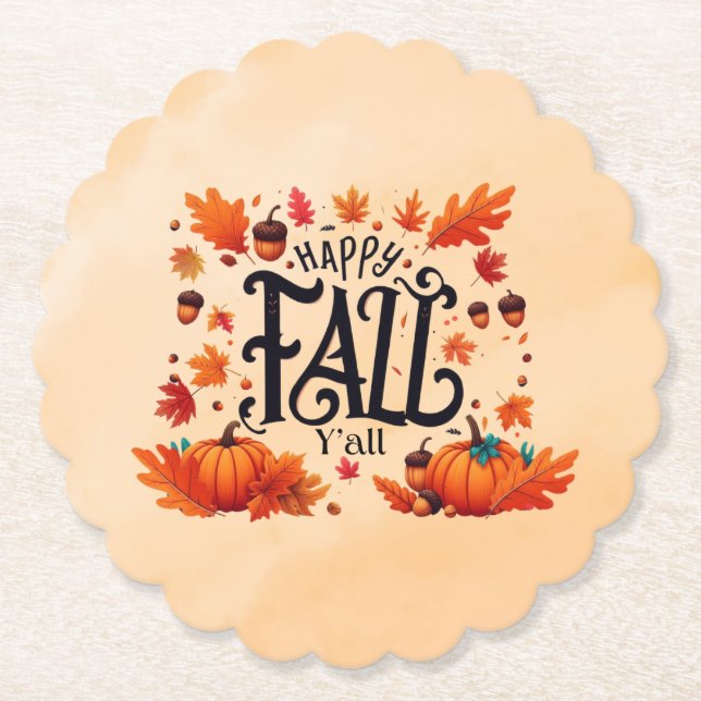 Happy Fall Y'all classic  Paper Coaster (Front)