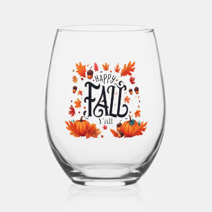 Happy Fall Y'all classic  Stemless Wine Glass
