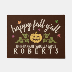 Happy Fall Y'all Custom Rustic Autumn Pumpkin Leaf Doormat