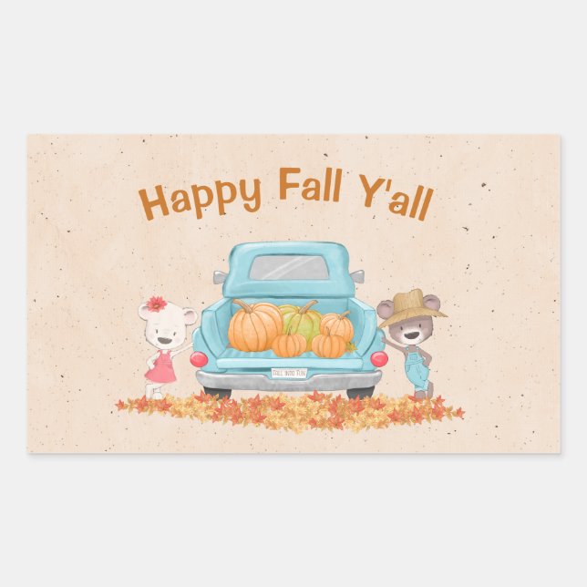 Happy Fall Y'all Custom Text Autumn Theme Bears Rectangular Sticker (Front)