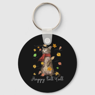 Happy Fall Y'all Cute Autumn Cat Kitten Kitty Fall Key Ring