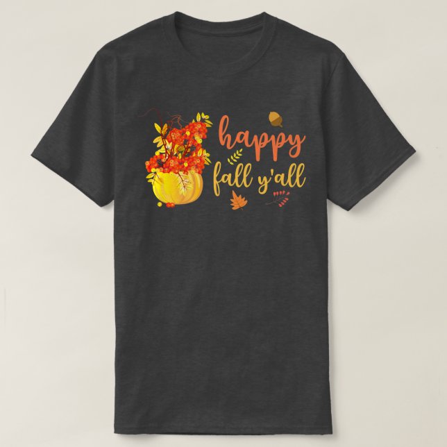 Happy Fall Yall Cute Pumpkin Leaves Autumn Fall Se T-Shirt (Design Front)