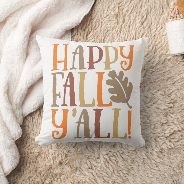 Happy Fall Y'all Cute Quote Saying in Fall Colours Cushion (Blanket)