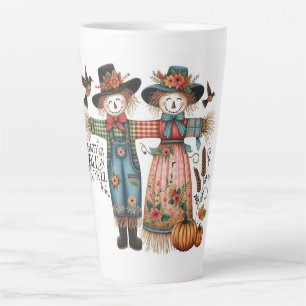 Happy Fall Ya'll Cute Scarecrow and Autumn Foliage Latte Mug