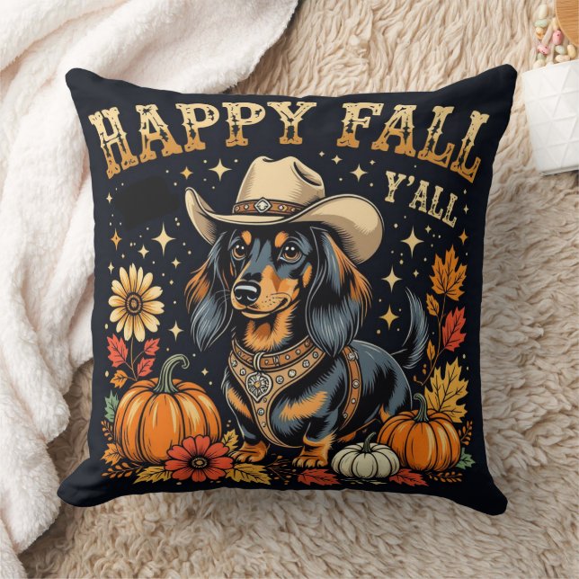 Happy Fall Y'All Dachshund  Cushion (Blanket)
