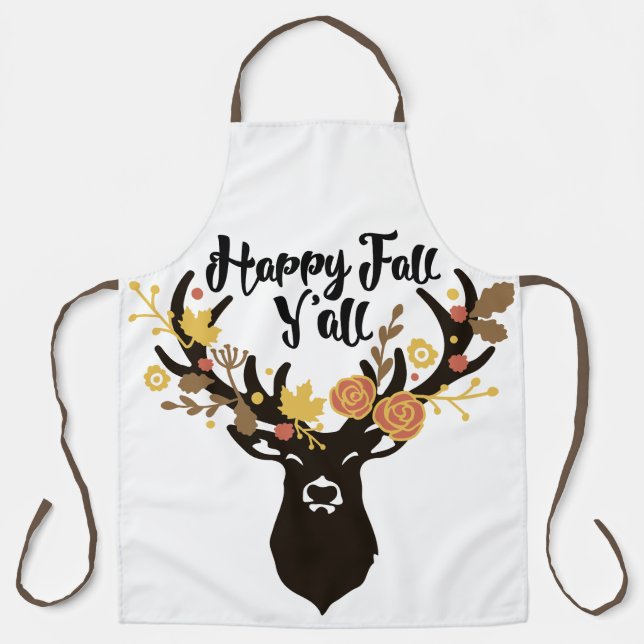 HAPPY FALL Y'ALL deer head Apron (Front)