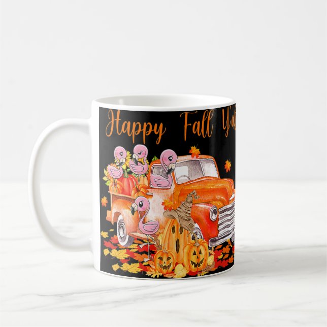 Happy Fall Y'all Flamingo Truck Pumpkin Autumn Tha Coffee Mug (Left)