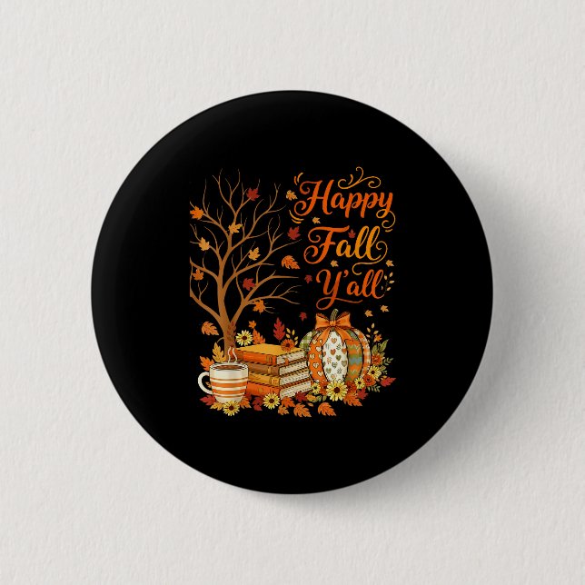 Happy Fall Y'all Floral Pumpkin Autumn Coffee  6 Cm Round Badge (Front)