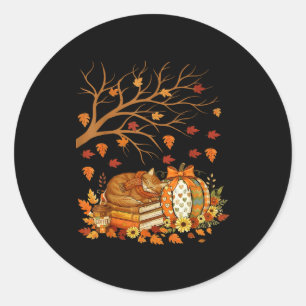 Happy Fall Y'all Floral Pumpkin Autumn Coffee Cat  Classic Round Sticker