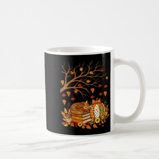 Happy Fall Y'all Floral Pumpkin Autumn Coffee Cat  Coffee Mug (Right)