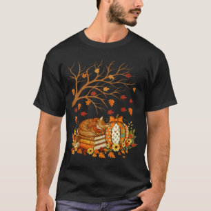 Happy Fall Y'all Floral Pumpkin Autumn Coffee Cat T-Shirt