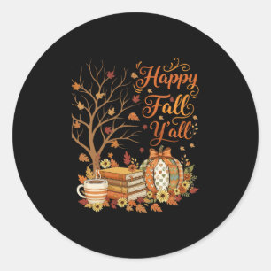 Happy Fall Y'all Floral Pumpkin Autumn Coffee Classic Round Sticker