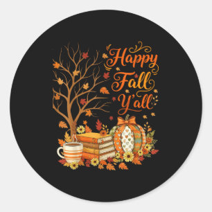 Happy Fall Y'all Floral Pumpkin Autumn Coffee  Classic Round Sticker