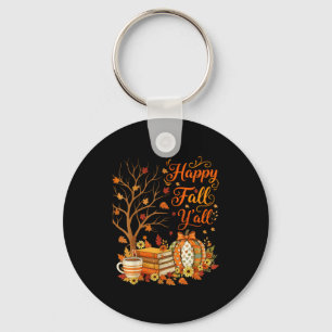 Happy Fall Y'all Floral Pumpkin Autumn Coffee Key Ring