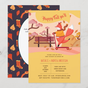 Happy Fall Ya'll Fox Hygge Folk Art Baby Shower Invitation