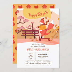 Happy Fall Ya'll Fox Hygge Folk Art Baby Shower Invitation