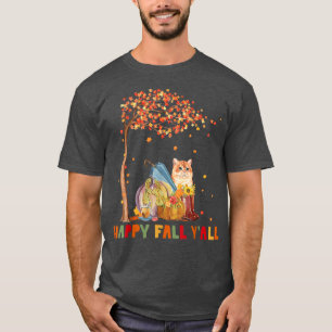 Happy Fall Yall Funny Cat Pumpkins Autumn Tree Map T-Shirt