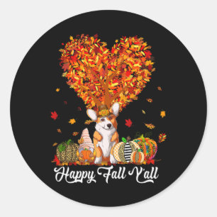 Happy Fall Y'all Funny Corgi Autumn Pumpkins  Classic Round Sticker