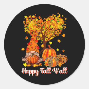 Happy Fall Y'all Funny Gnome Leopard Pumpkin Autum Classic Round Sticker