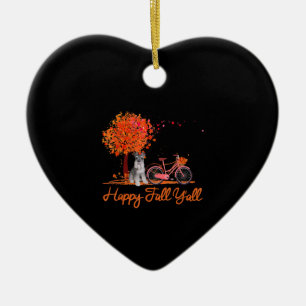 Happy Fall Yall Funny Schnauzer Dog Autumn Bicycle Ceramic Ornament