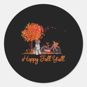 Happy Fall Yall Funny Schnauzer Dog Autumn Bicycle Classic Round Sticker