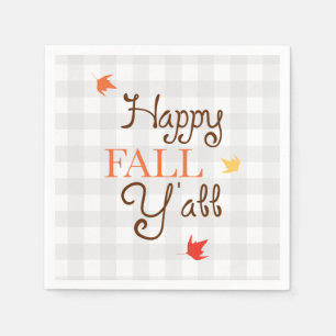 Happy Fall Y'all Gingham Pattern Wreath Napkin