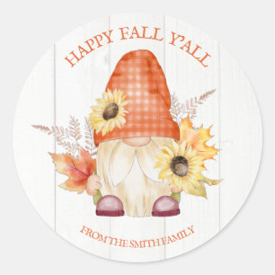 Happy Fall Y'All Gnome  Classic Round Sticker
