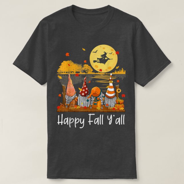Happy Fall Yall Gnome Friend Pumpkin Funny Autumn  T-Shirt (Design Front)