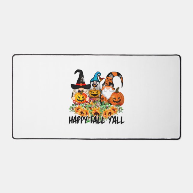 Happy Fall Y'all Gnome Leopard Gnome Sunflower Desk Mat (Front)