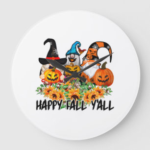 Happy Fall Y'all Gnome Leopard Gnome Sunflower Large Clock