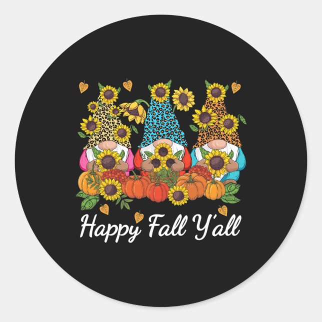 Happy Fall Y'all Gnome Leopard Pumpkin Autumn  Classic Round Sticker (Front)