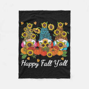Happy Fall Y'all Gnome Leopard Pumpkin Autumn  Fleece Blanket