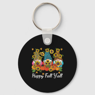 Happy Fall Y'all Gnome Leopard Pumpkin Autumn Key Ring