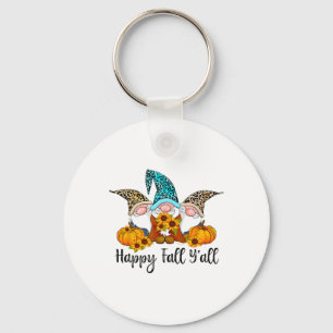 Happy Fall Y'all Gnome Leopard Pumpkin Funny Autum Key Ring