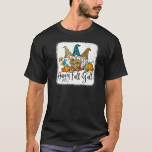 Happy Fall Y'all Gnome Leopard Pumpkin Funny Autum T-Shirt