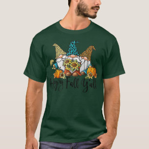 Happy Fall Y'all Gnome Leopard Pumpkin Funny Autum T-Shirt