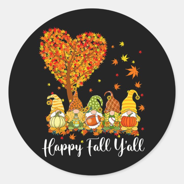 Happy Fall Y'all Gnome Leopard Pumpkin Funny Classic Round Sticker (Front)