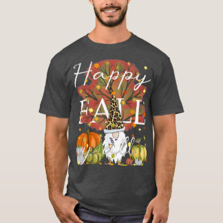 Happy Fall YAll Gnome Leopard & Pumpkin Retro Autu T-Shirt