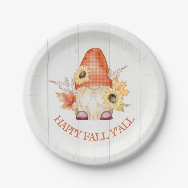 Happy Fall YAll Gnome Paper Plate (Front)